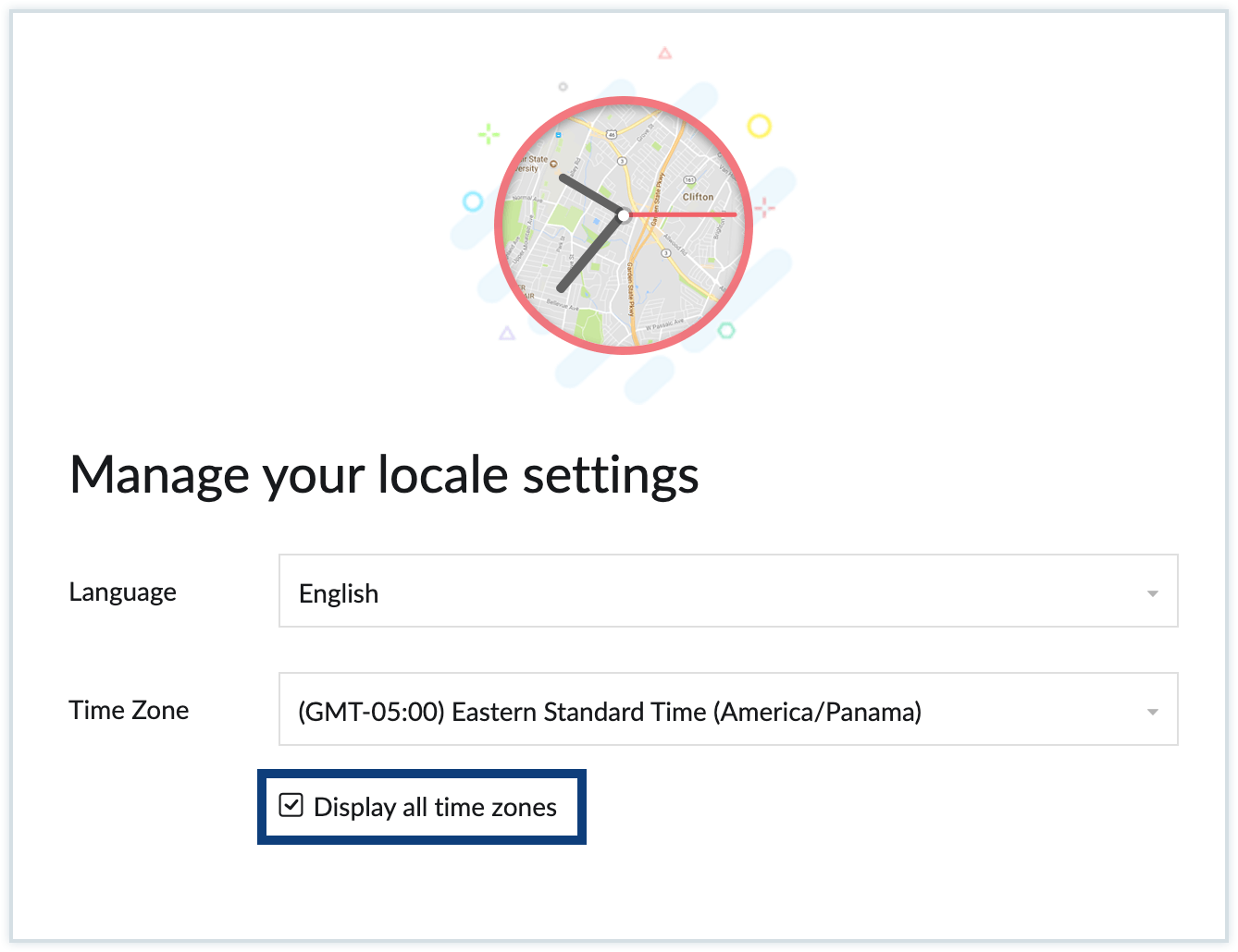 Screenshot of time zone setting Screenshot of time zone setting