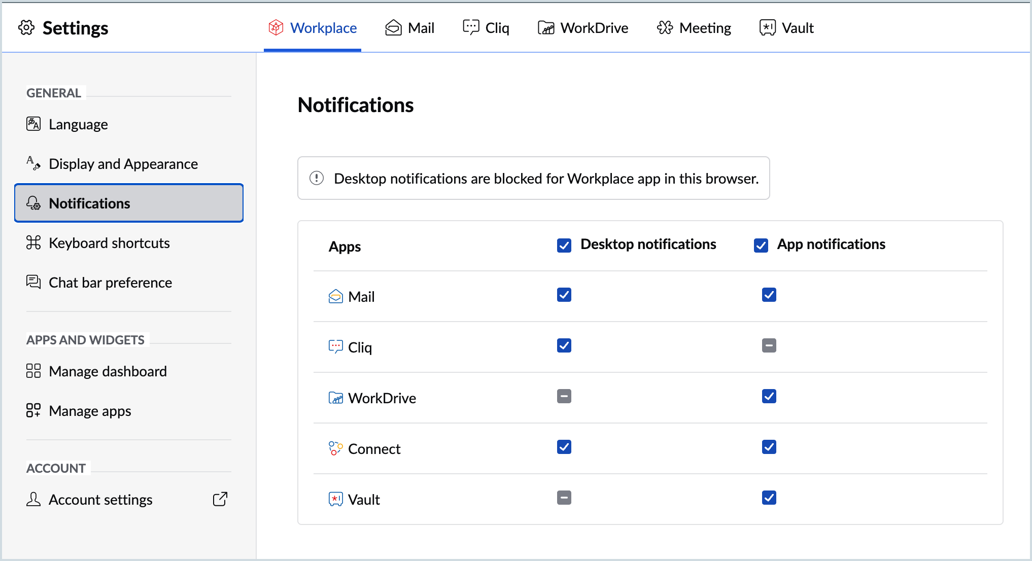 Screenshot of notification settings Screenshot of notification settings