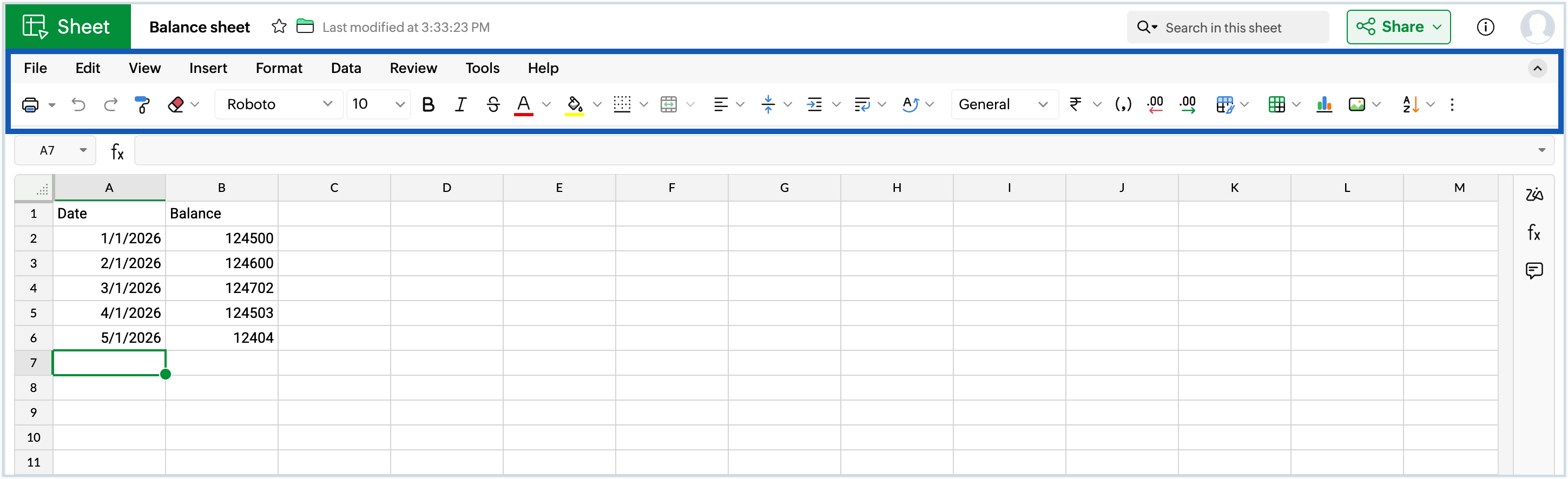 Screenshot of sheet's toolbar Screenshot of sheet's toolbar