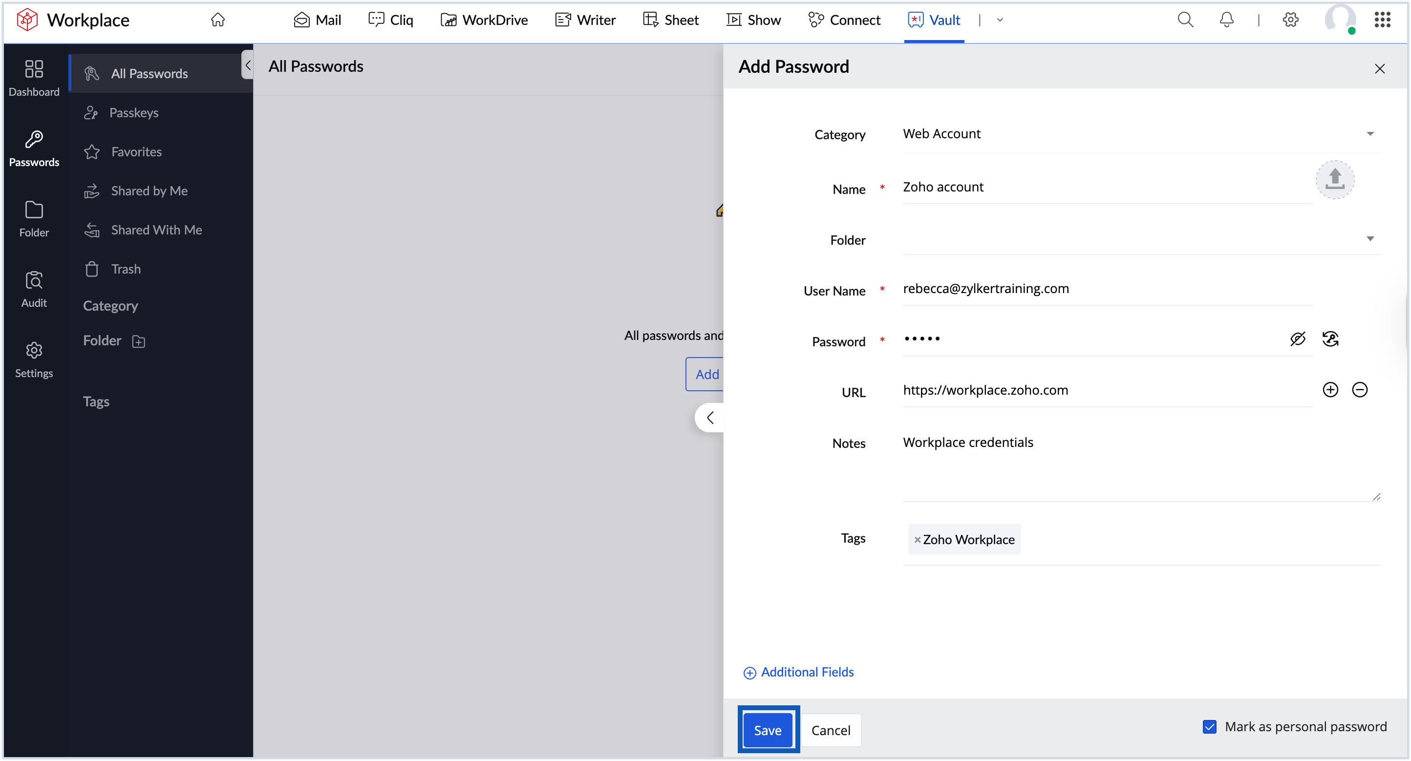 Screenshot to save the password Screenshot to save the password