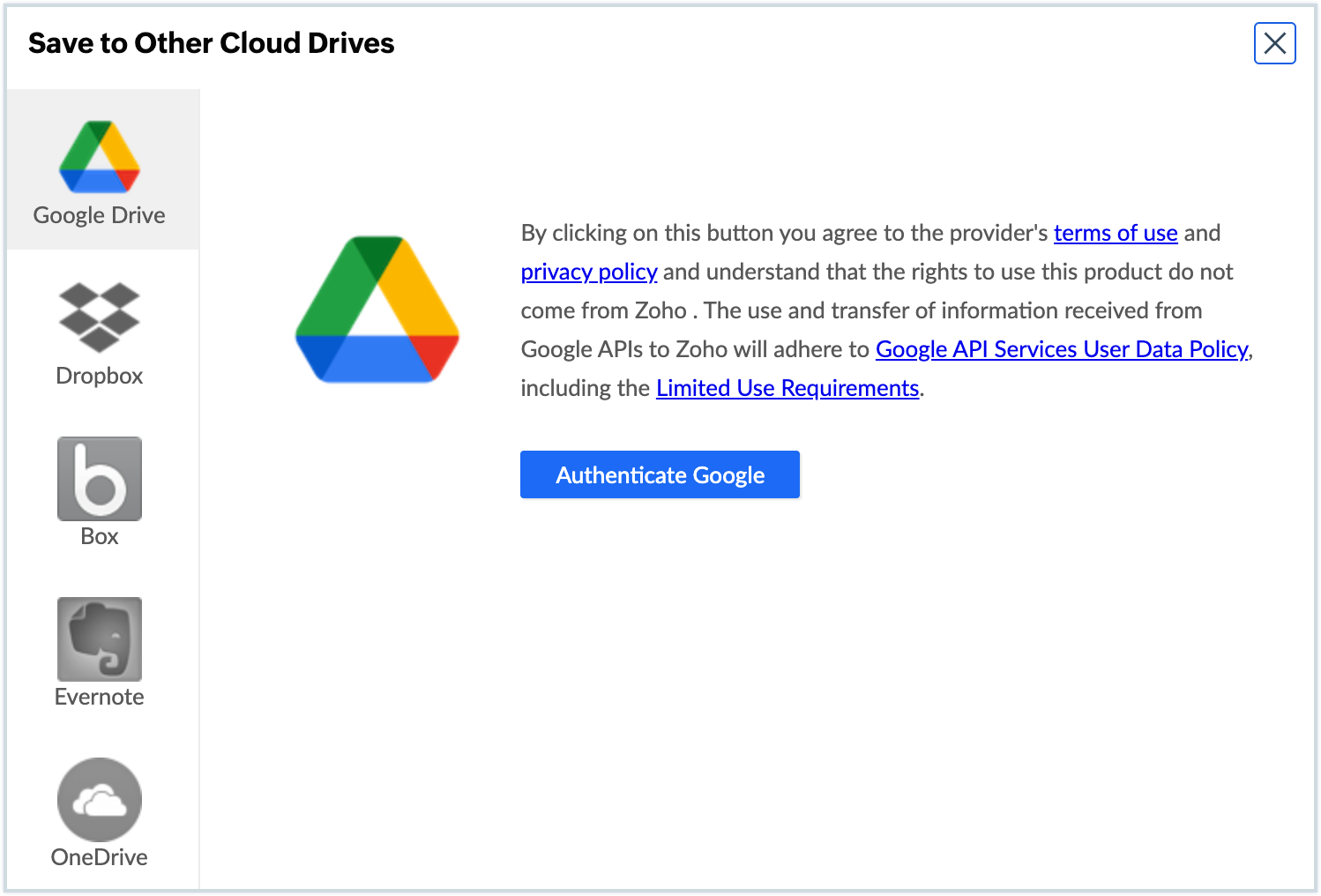 Screenshot of cloud drive authentication Screenshot of cloud drive authentication