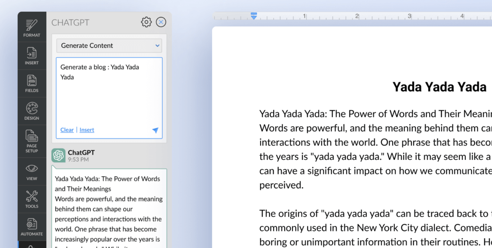 Writer and ChatGPT in a single window
