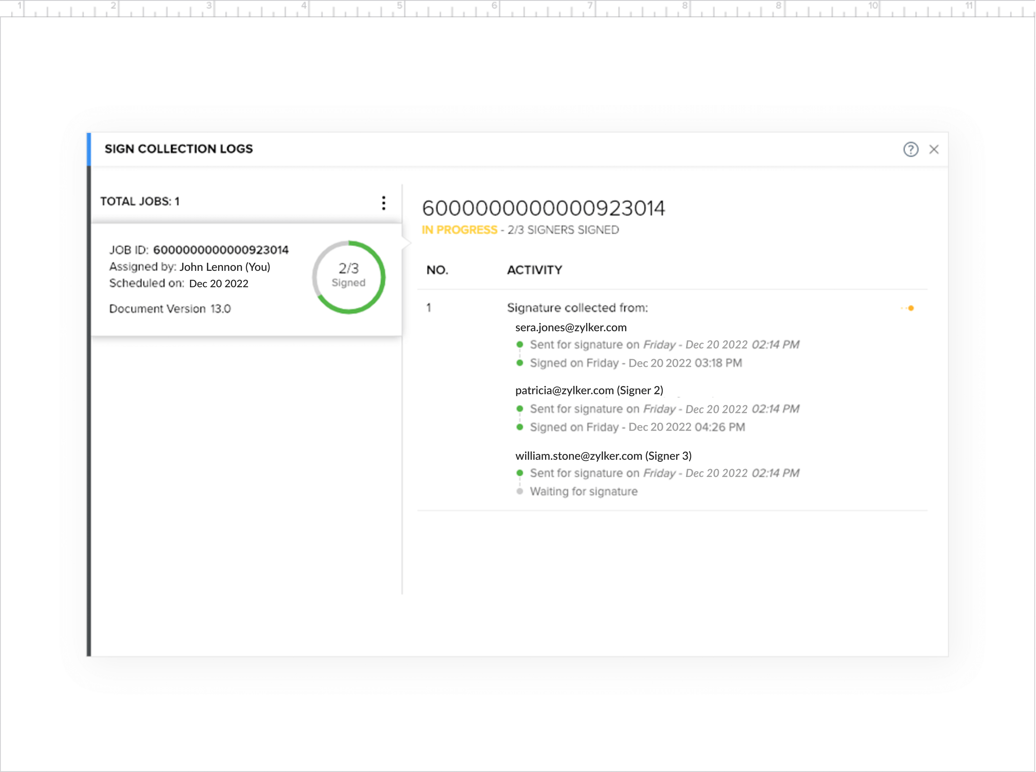 Check the status of bulk signature collection
