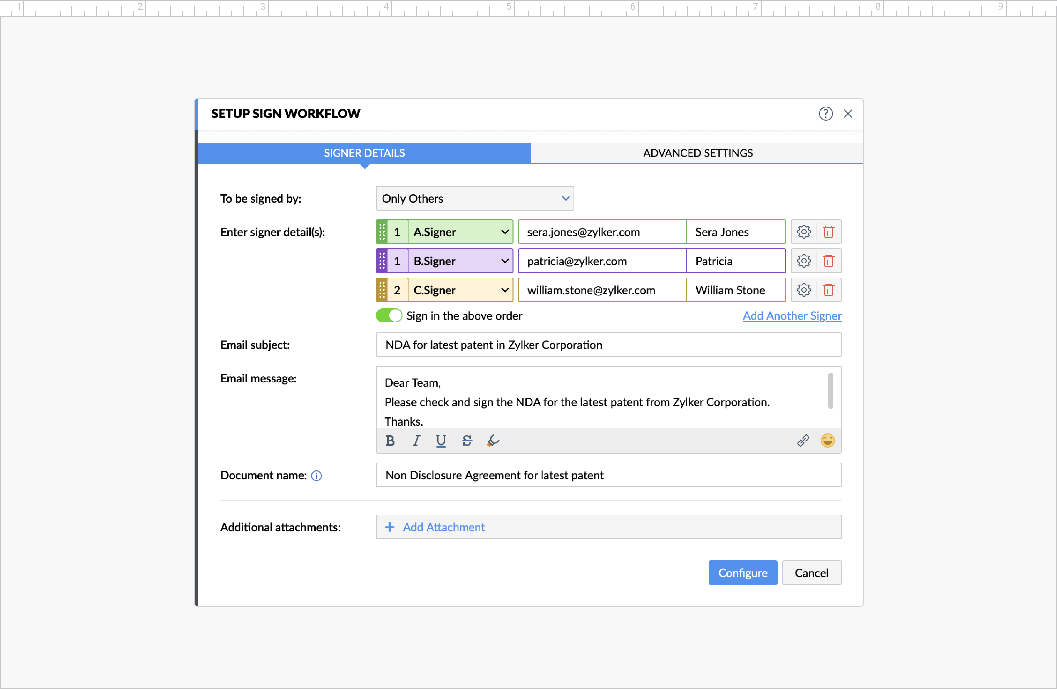 Configure a custom signing and notification order