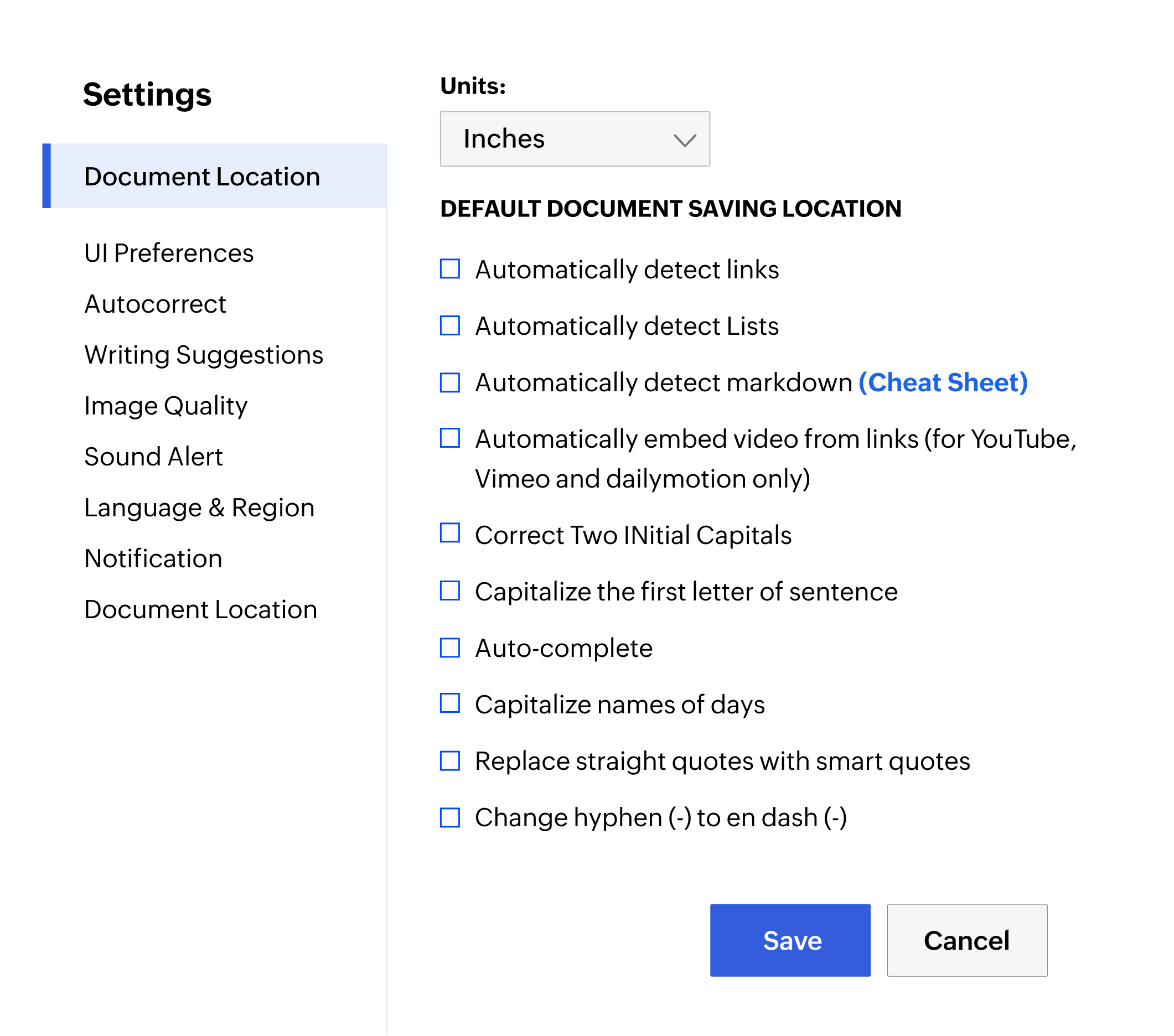 Editor and document settings
