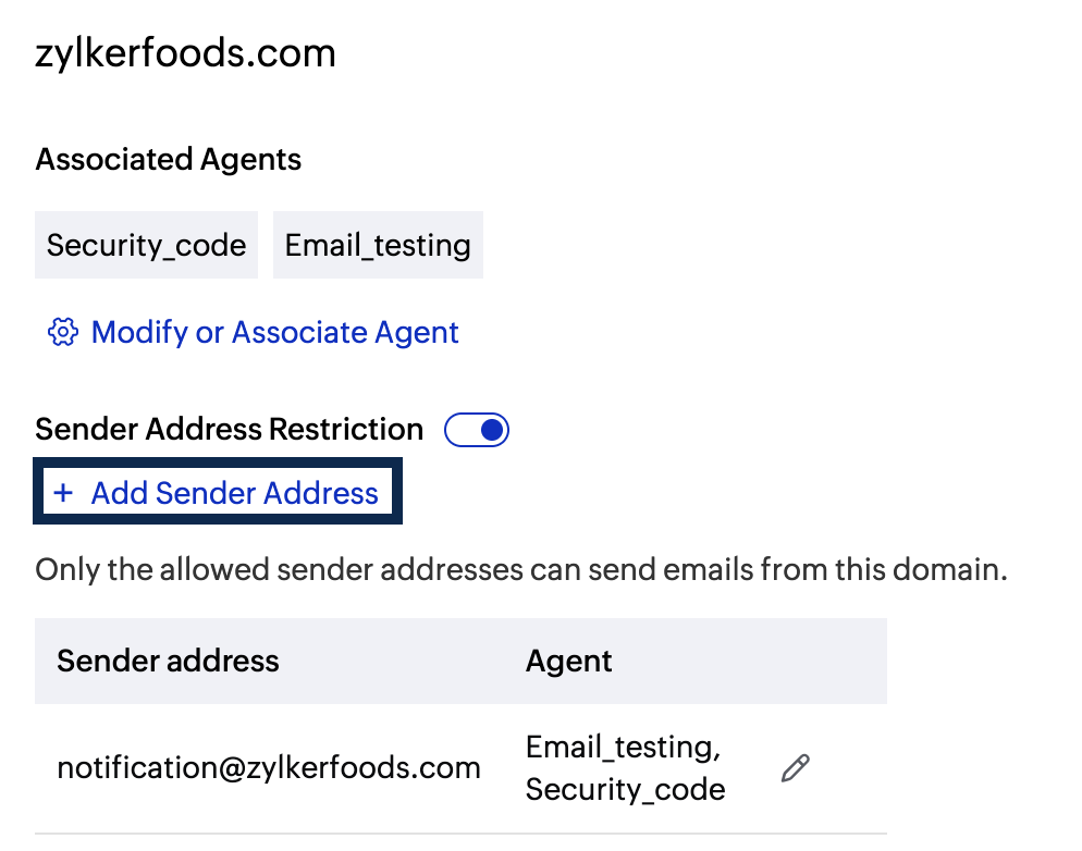 Additional sender address