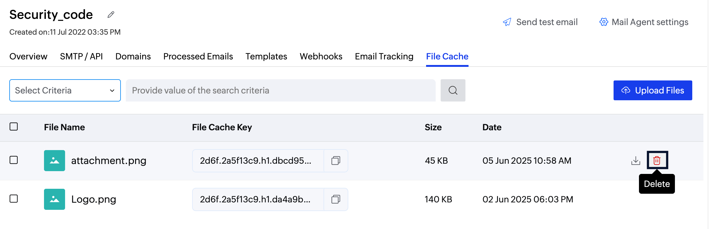 File cache delete value