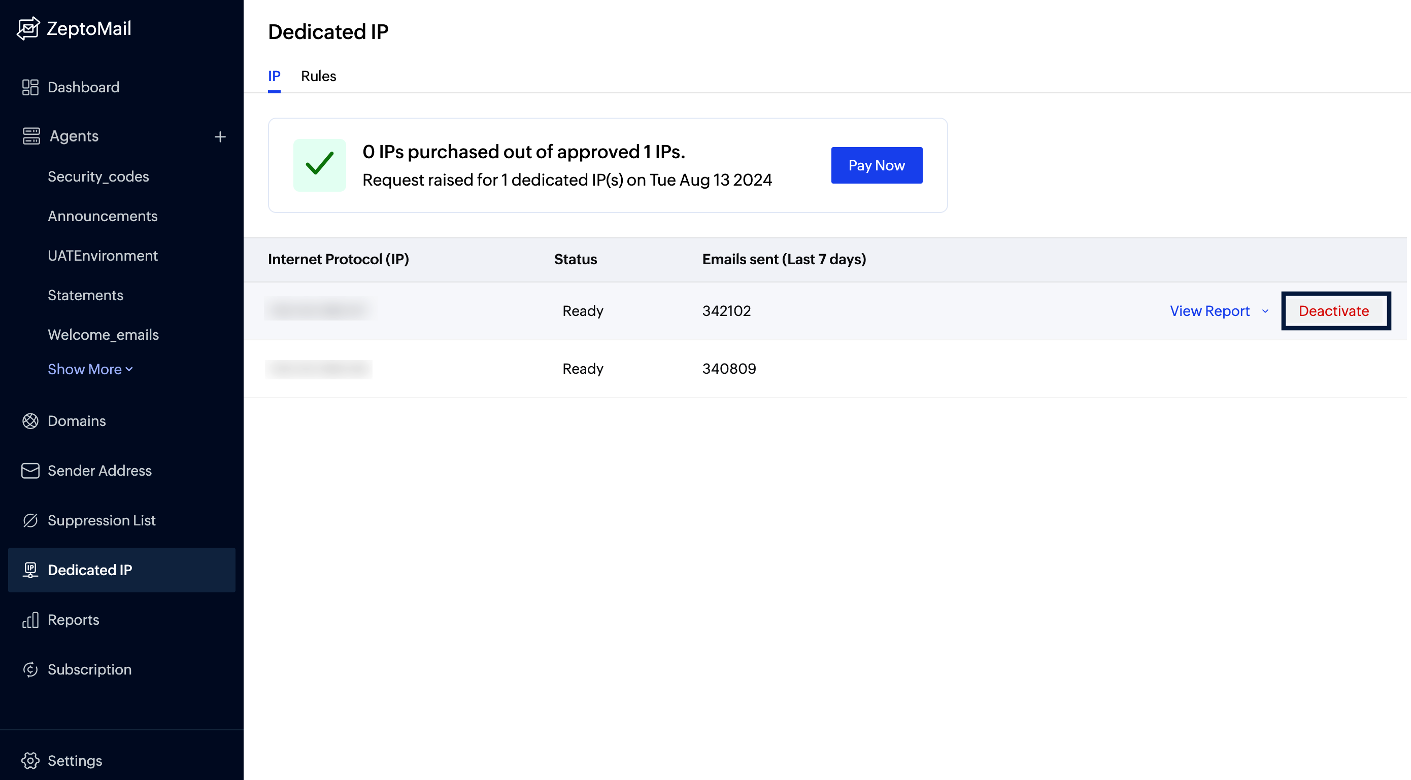 Dedicated ip deactivate Dedicated ip deactivate