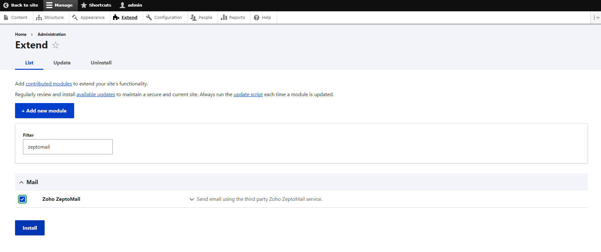 UI screenshot of installation