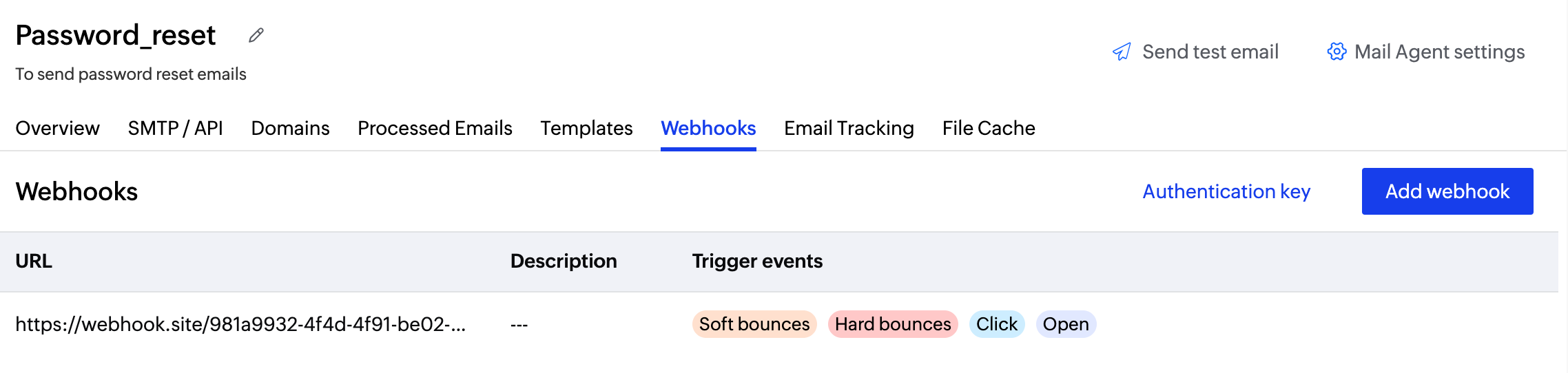 Webhooks section screenshot