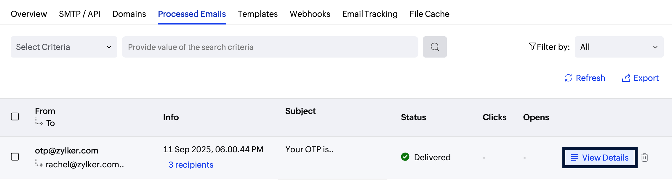 processed emails view details