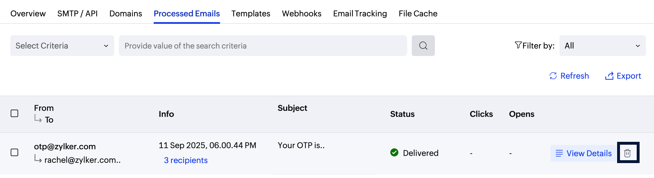Processed emails delete