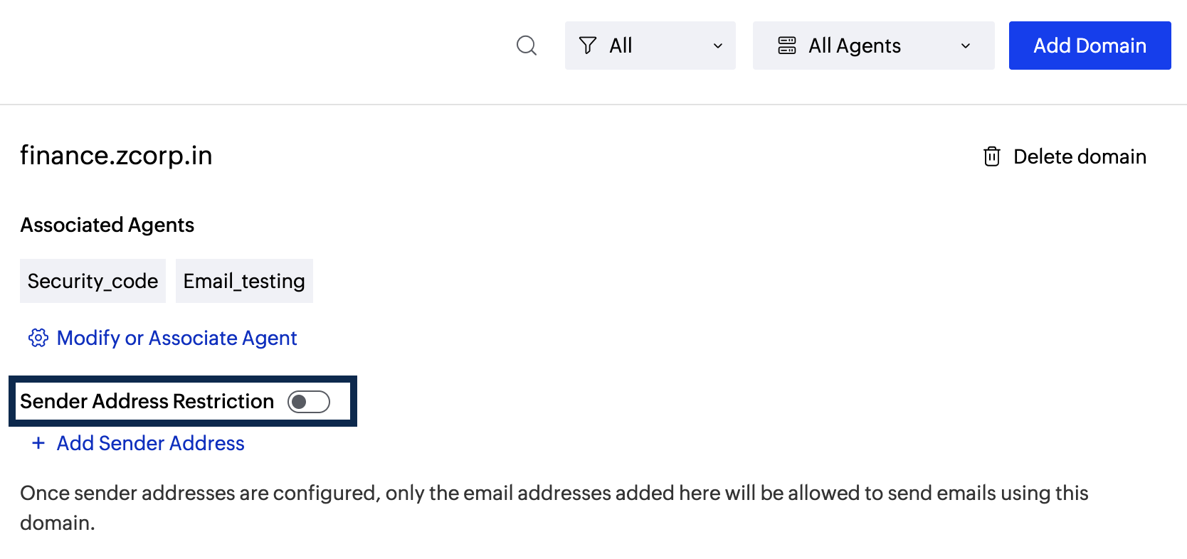 Sender address configuration