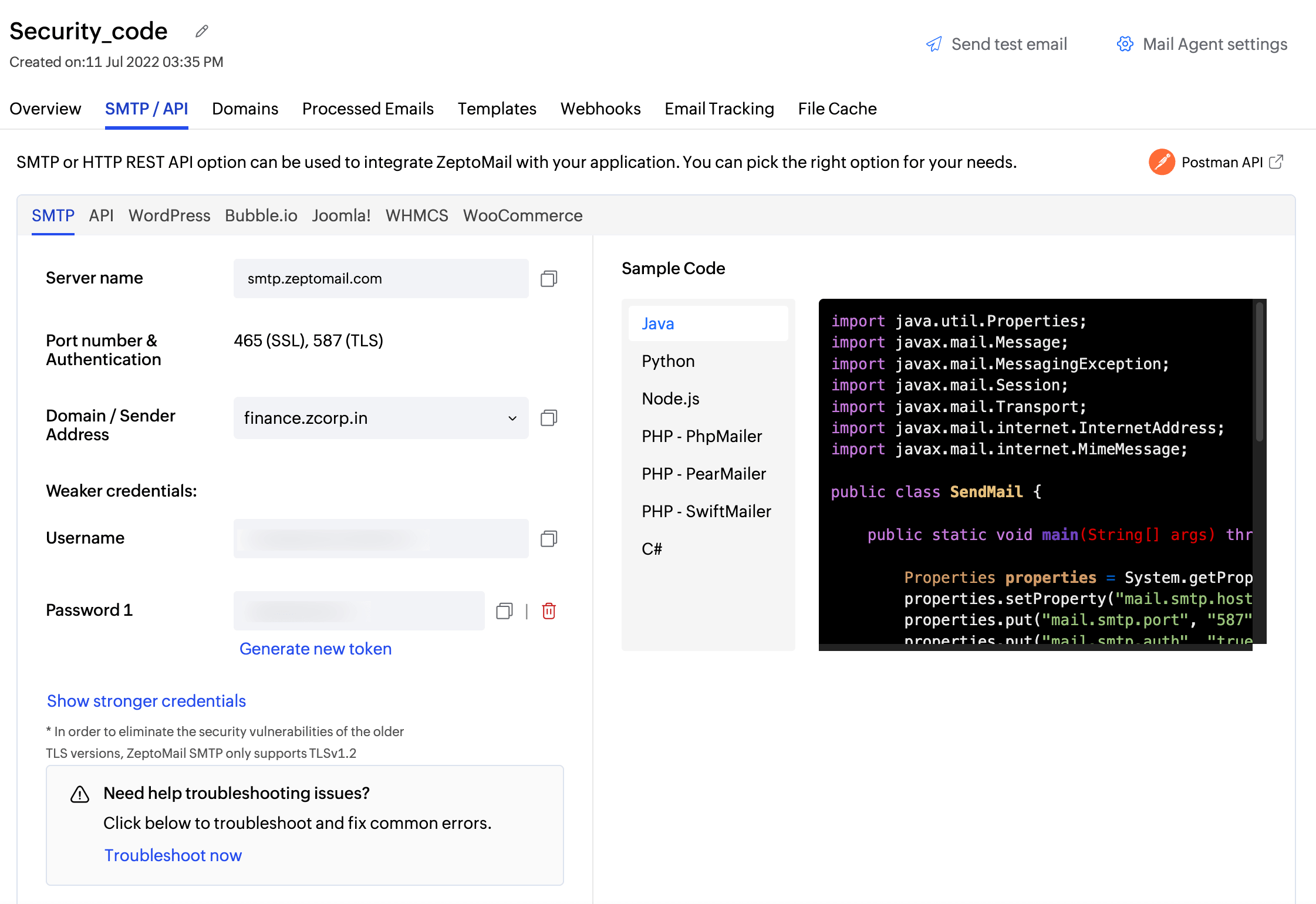SMTP section SMTP section