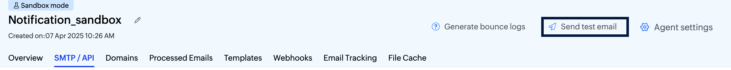 Sending test email from sandbox agent