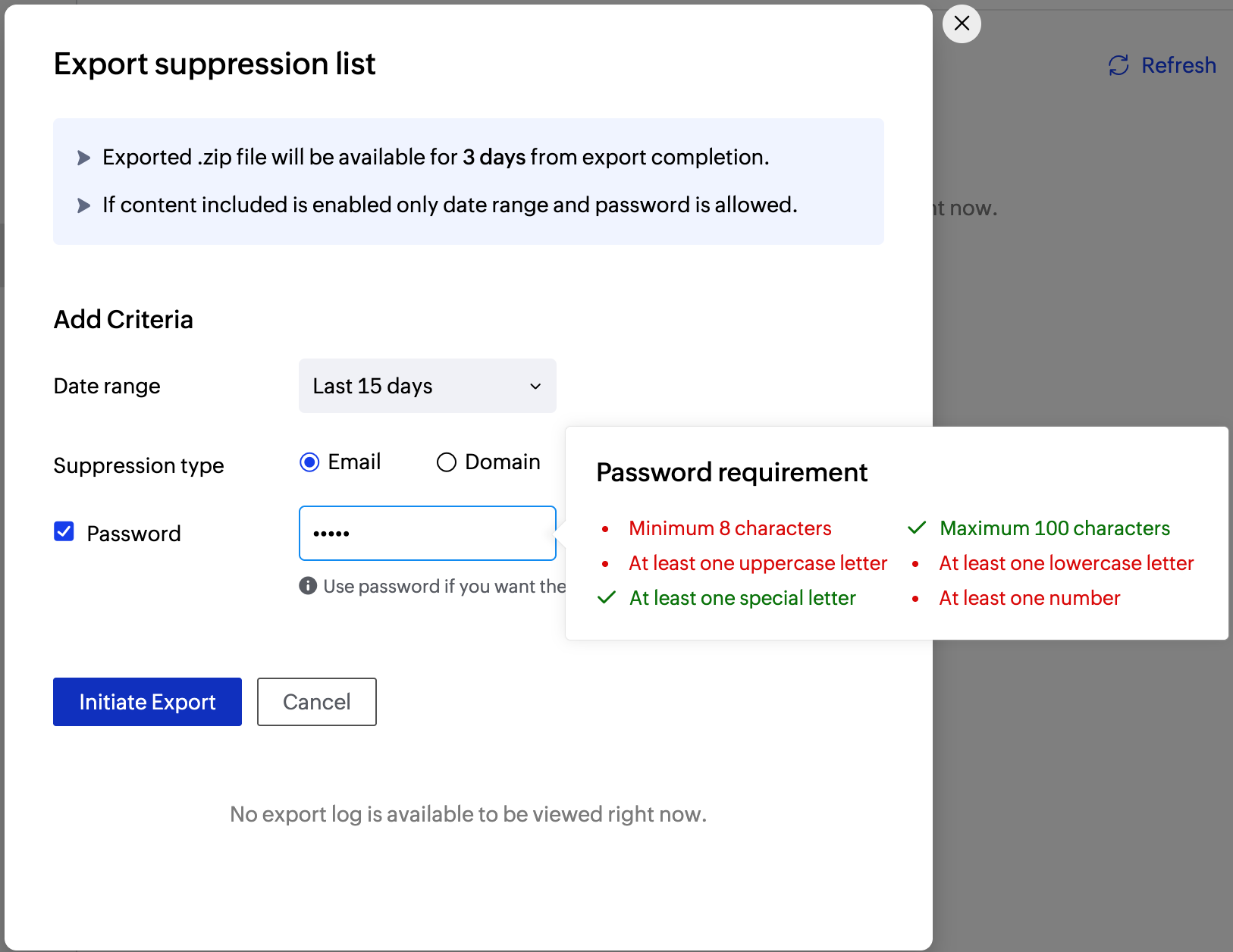 Export suppression list Export suppression list