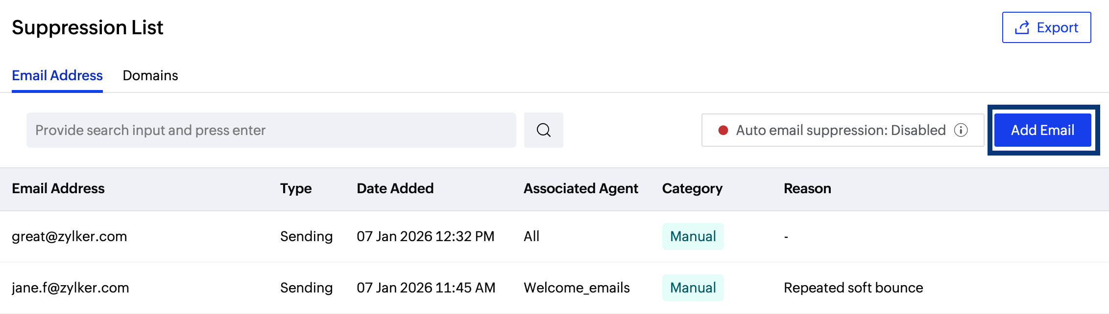 Add suppression entry Add suppression entry