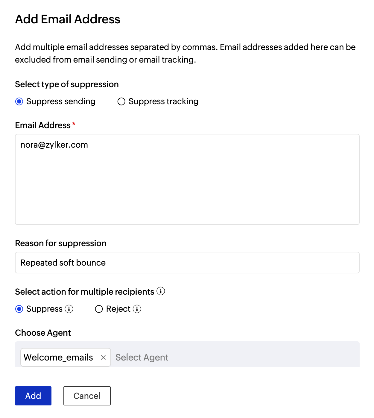 Enter suppression values Enter suppression values