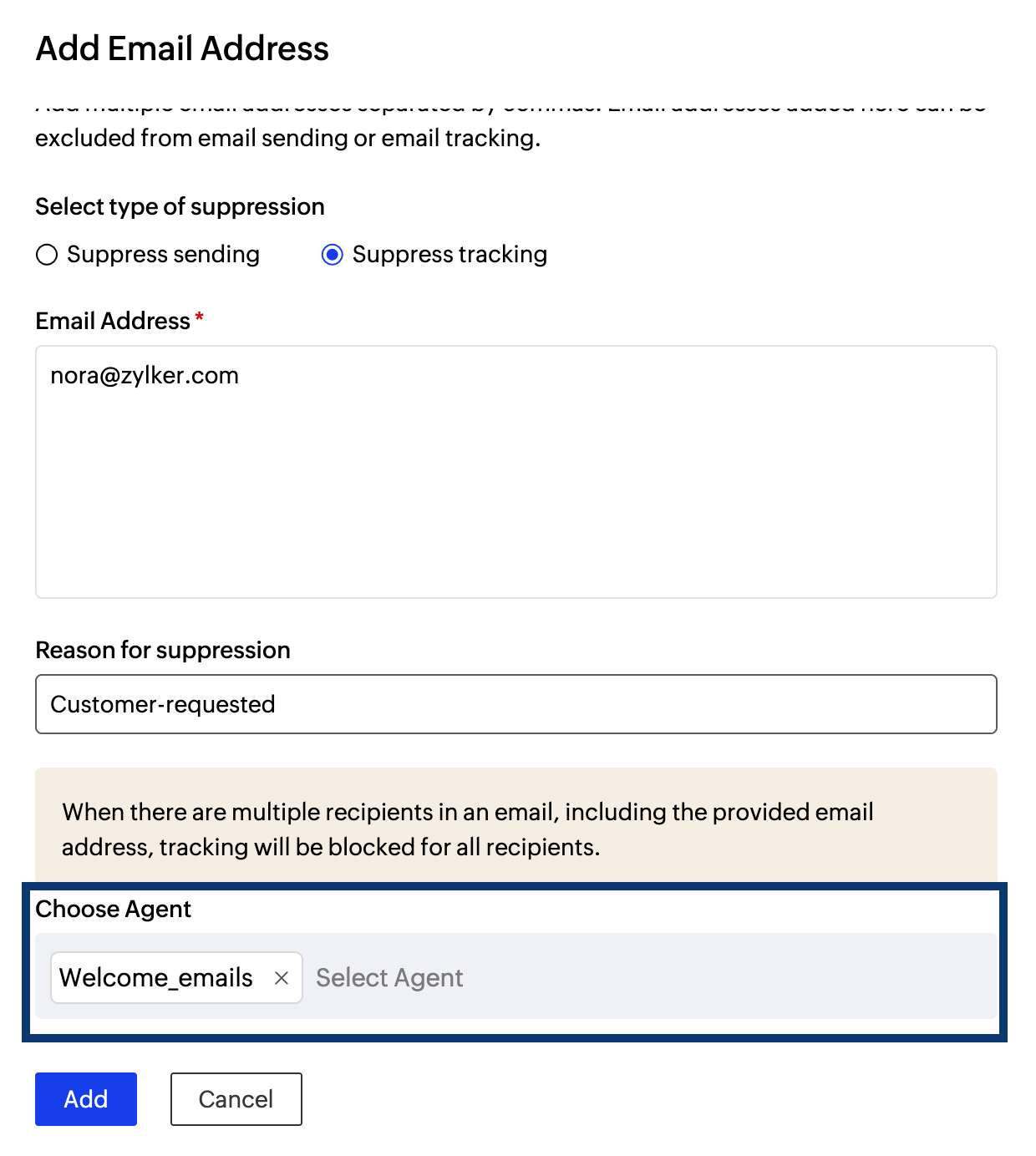 Add agents for tracking suppression Add agents for tracking suppression