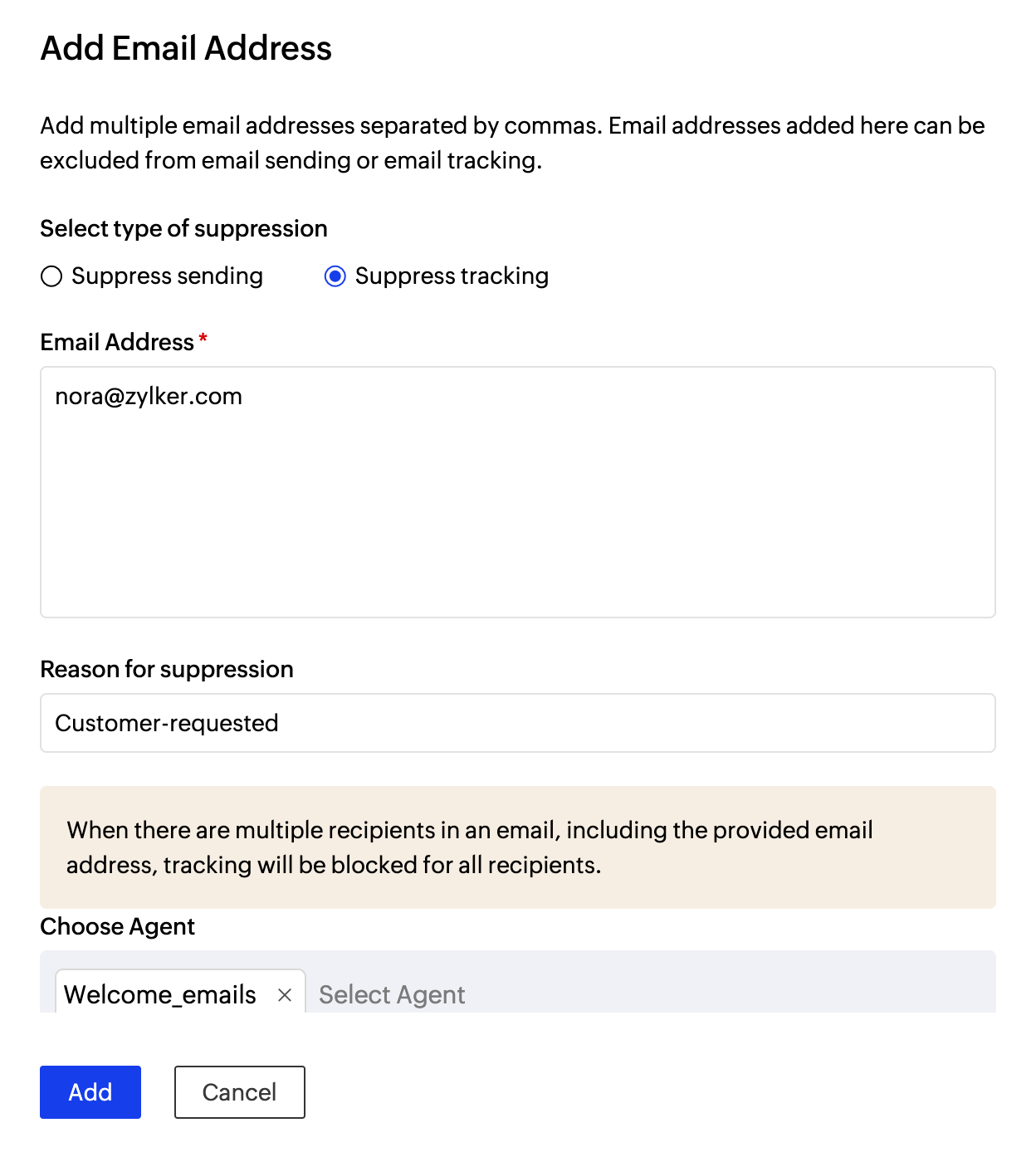 Add tracking suppression addresses Add tracking suppression addresses