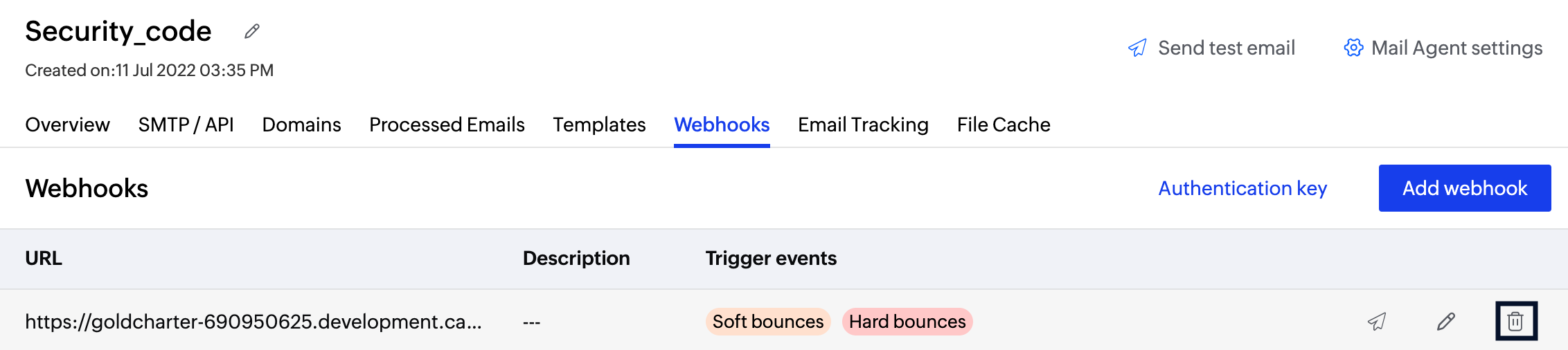 Delete webhook screenshot