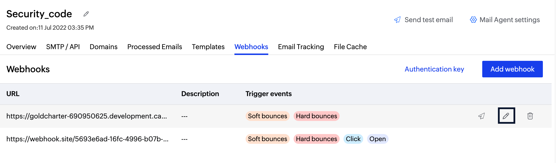 Edit webhook screenshot